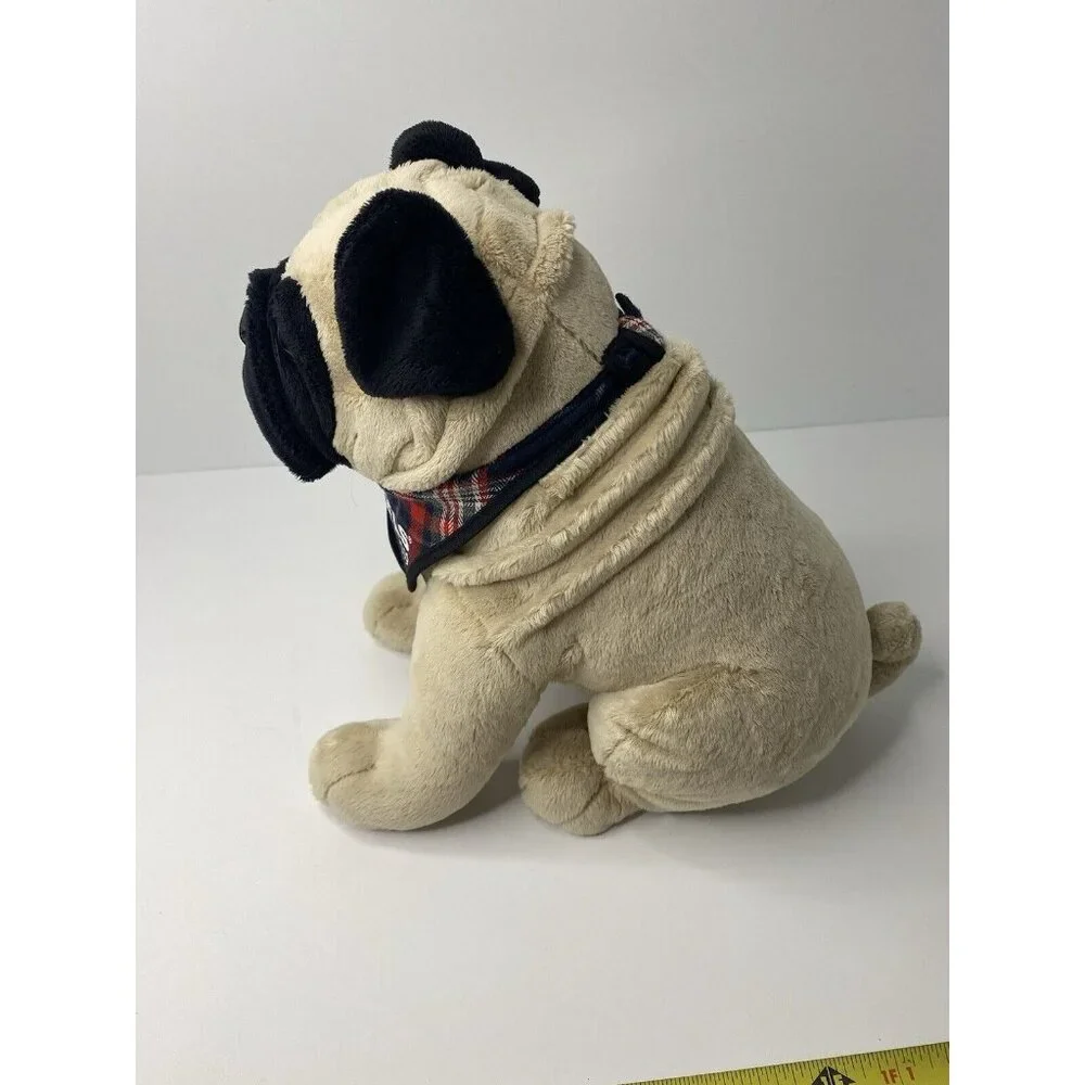 JAAG‎ Plush Pug Dog Stuffed Animal Scheels 2019 Bandana Tan Black Wrinkles